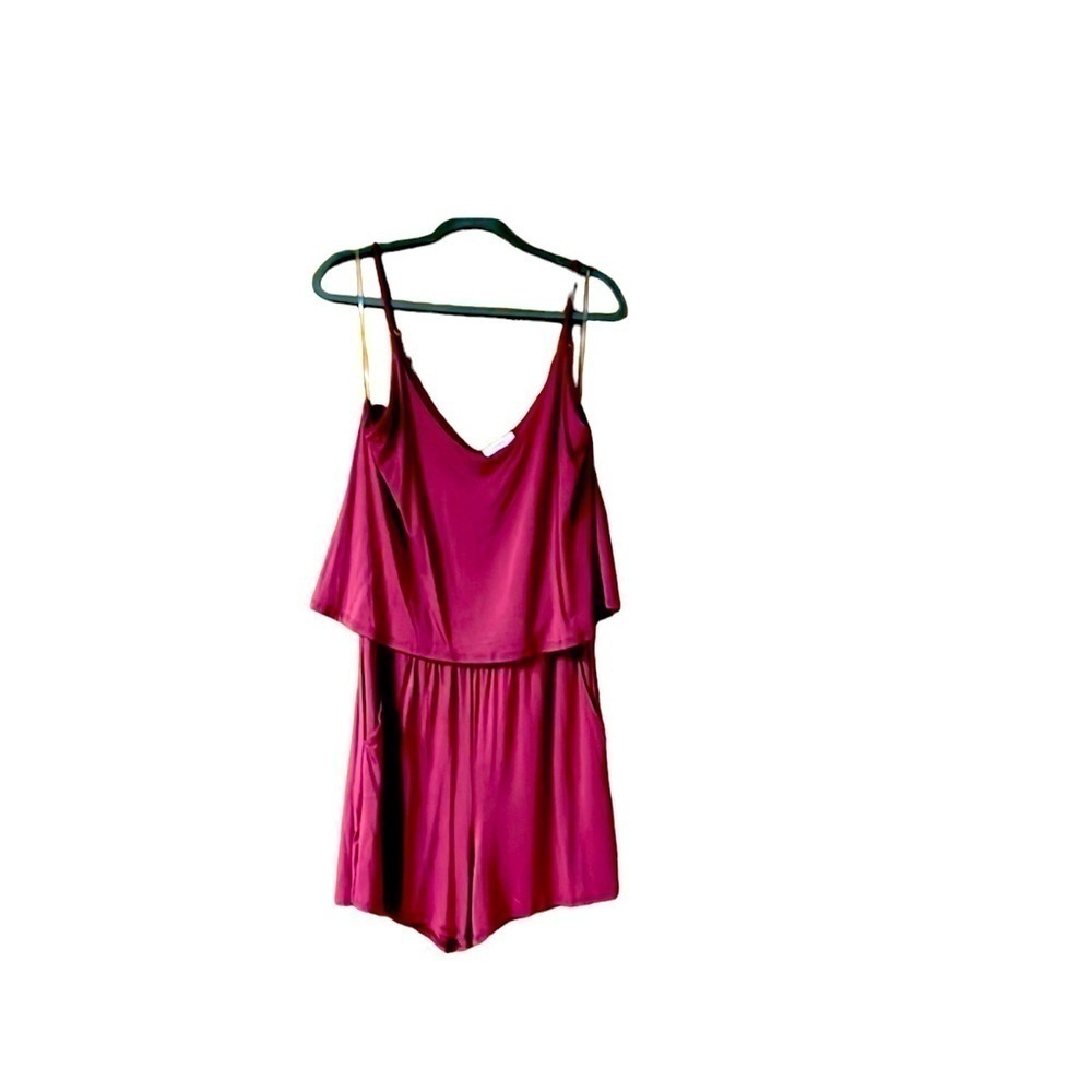Cherish size L spaghetti strap cranberry colored super soft and stretchy romper